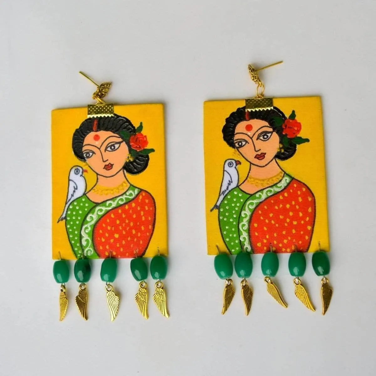 Bhaumi Handpainted Yellow And Red (Earrings)