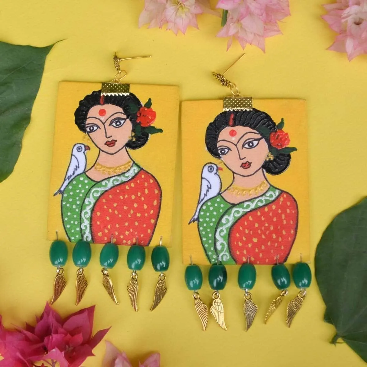 Bhaumi Handpainted Yellow And Red (Earrings)