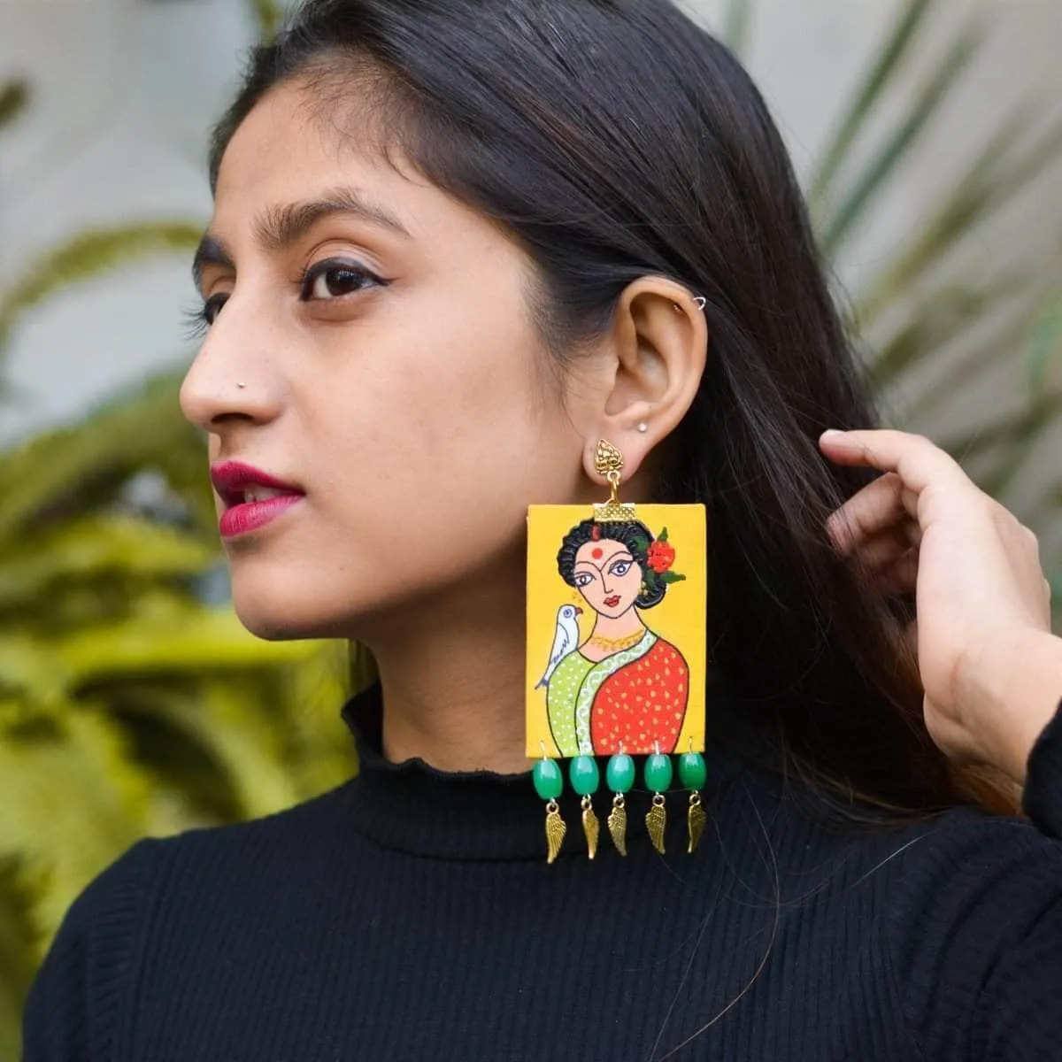 Bhaumi Handpainted Yellow And Red (Earrings)