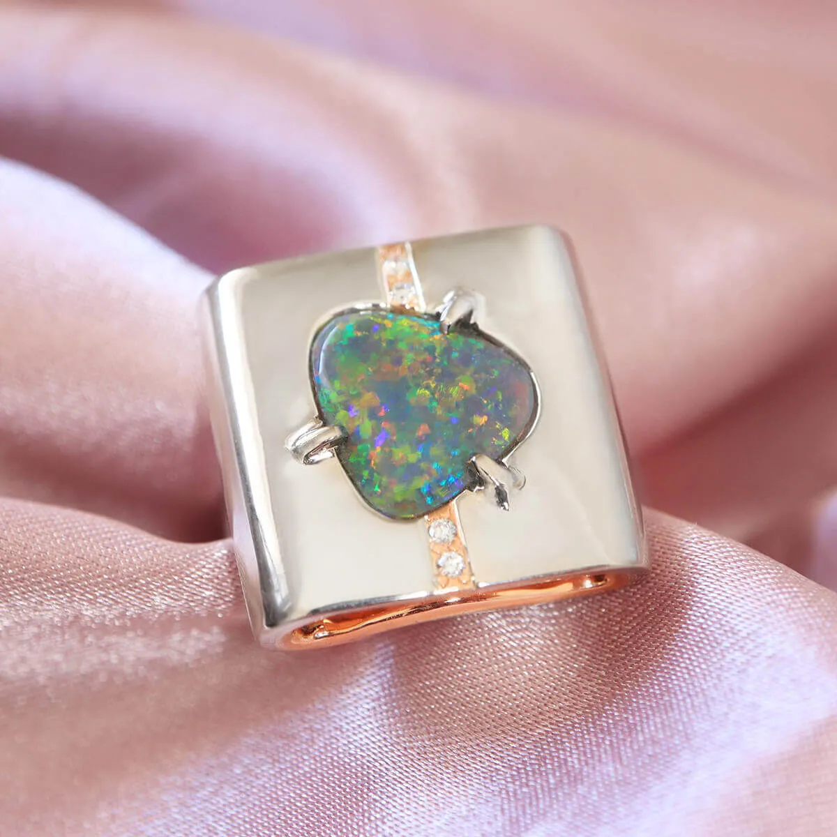 Black Opal Cushion Ring