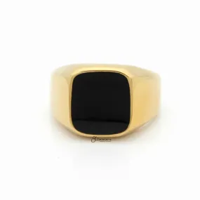 Black Square Flat Top Stainless Steel Signet Ring - Gold