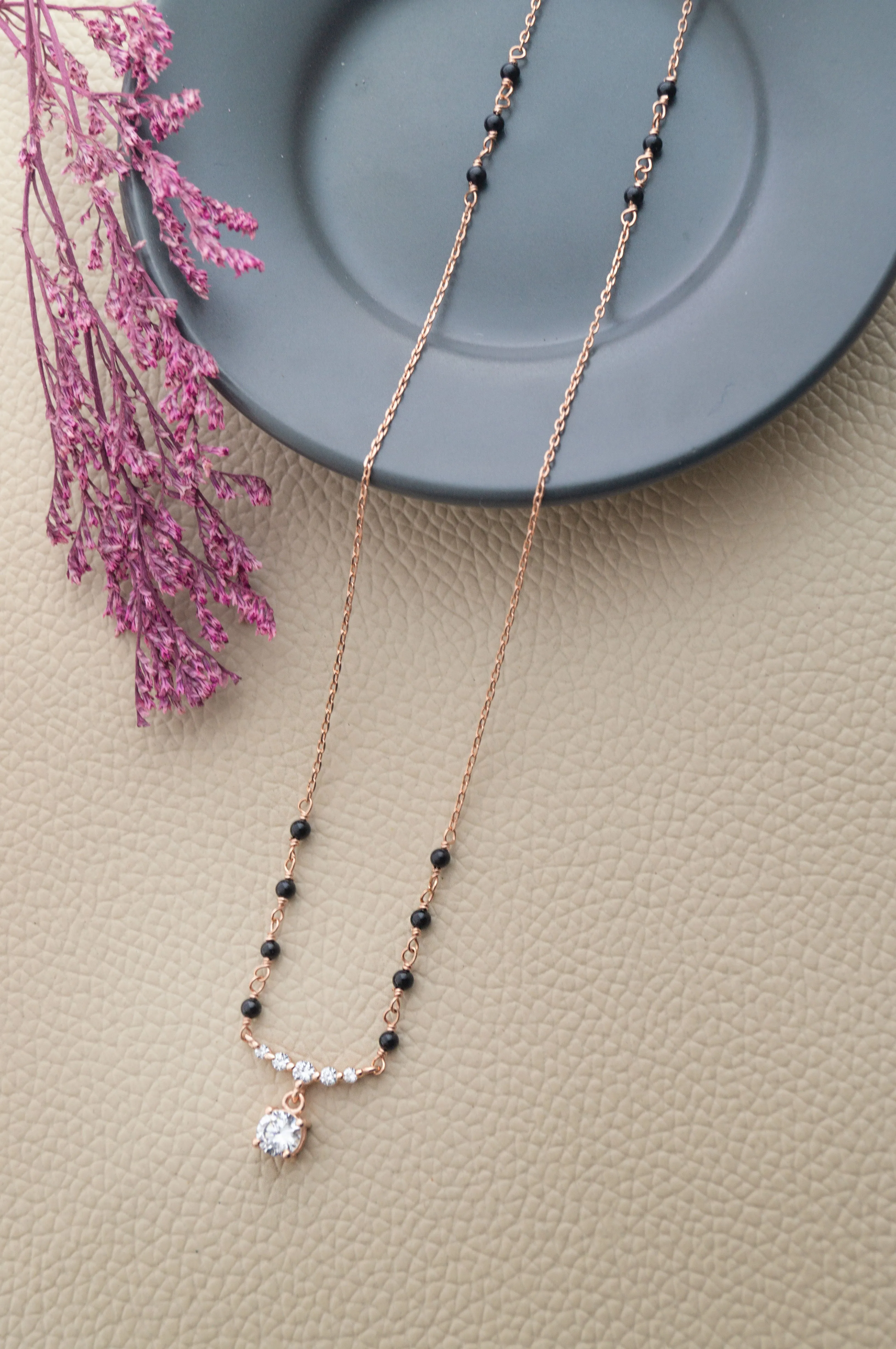 Blinging Solitaire Rose Gold Plated Sterling Silver Mangalsutra Necklace