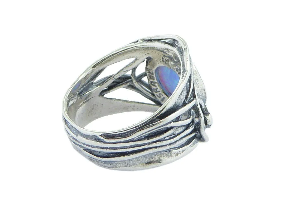 Bluenoemi sterling silver ring for woman. Israel ring. Set with a blue lab opal stone.