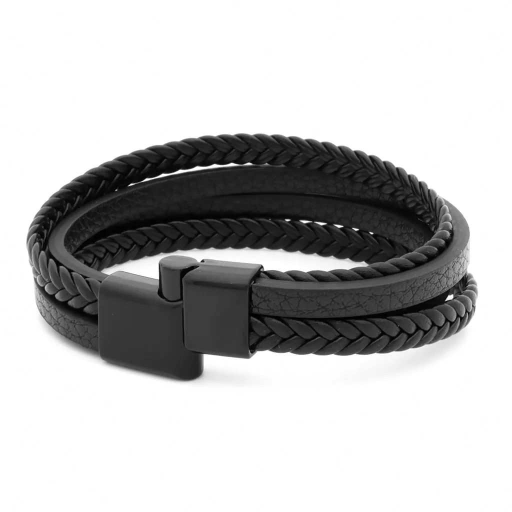 Braided Black Multilayer Leather Bracelet with Magnetic Clasp