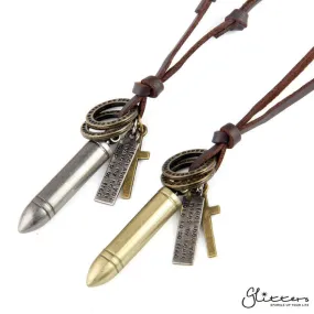 Bullet Pendant with Long Leather String Chain