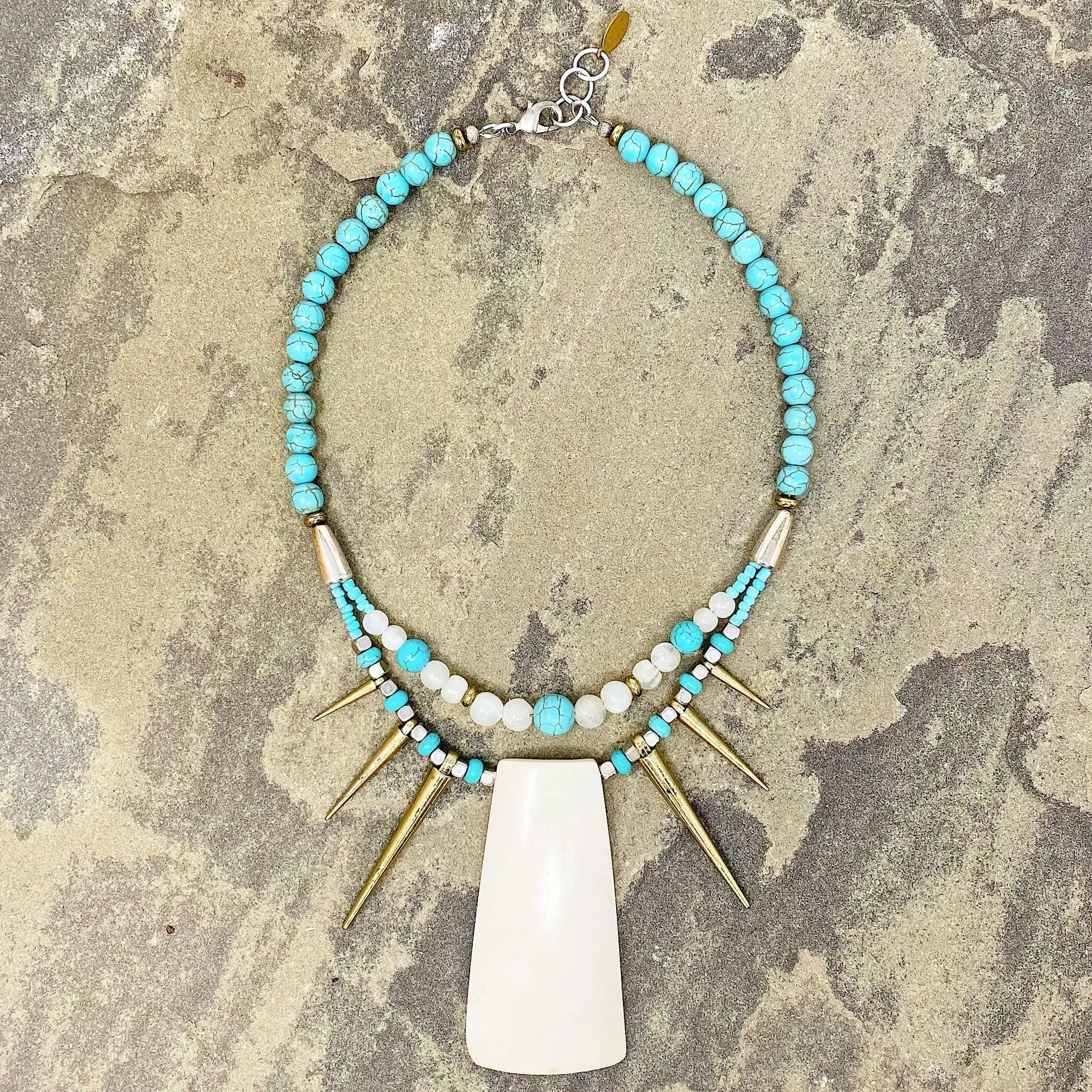 CATORI vintage bone and turquoise necklace