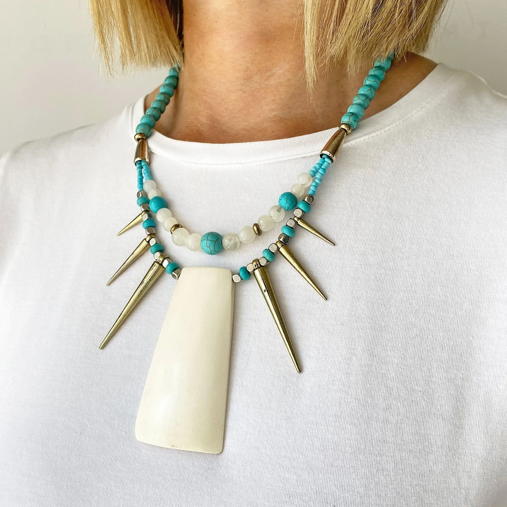 CATORI vintage bone and turquoise necklace