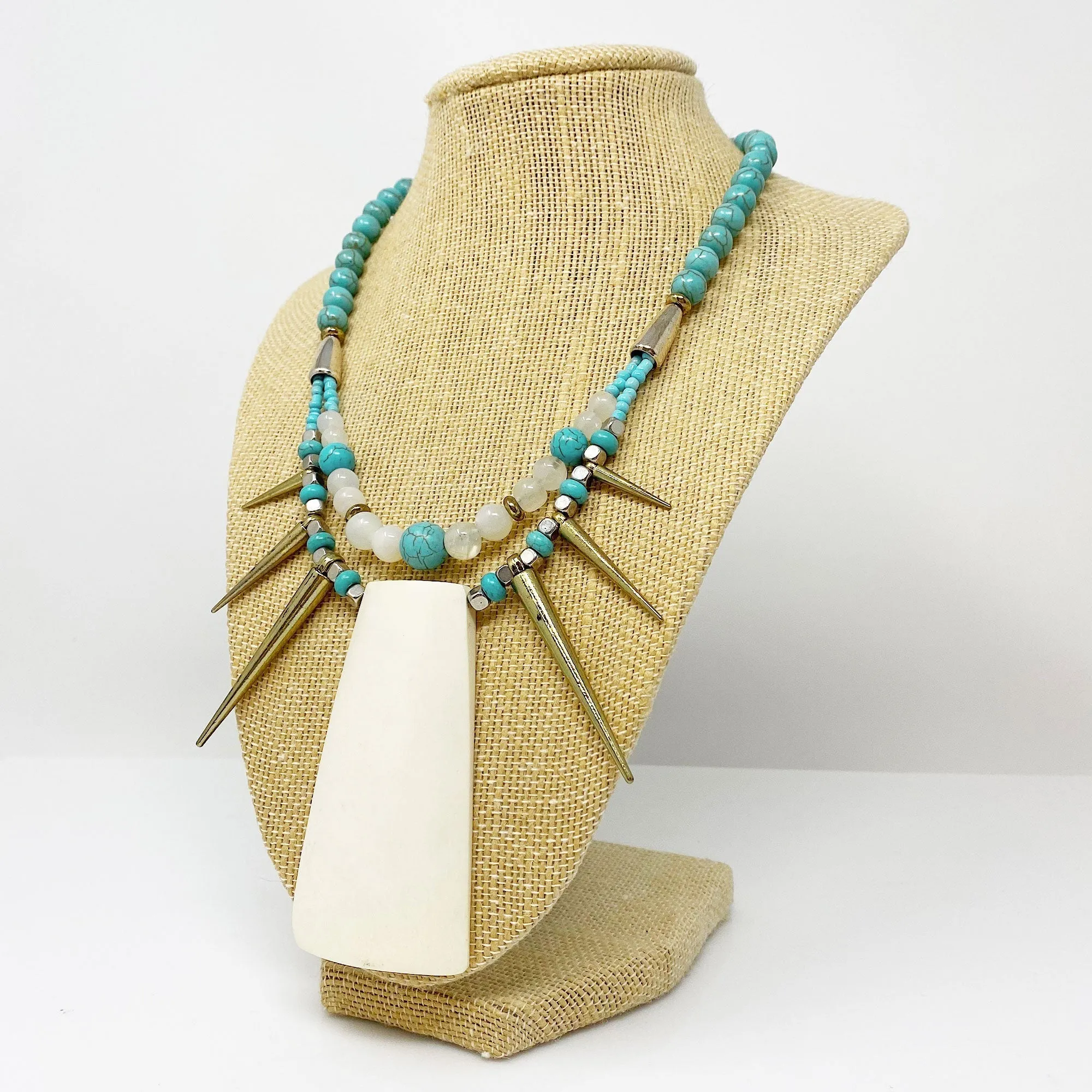 CATORI vintage bone and turquoise necklace