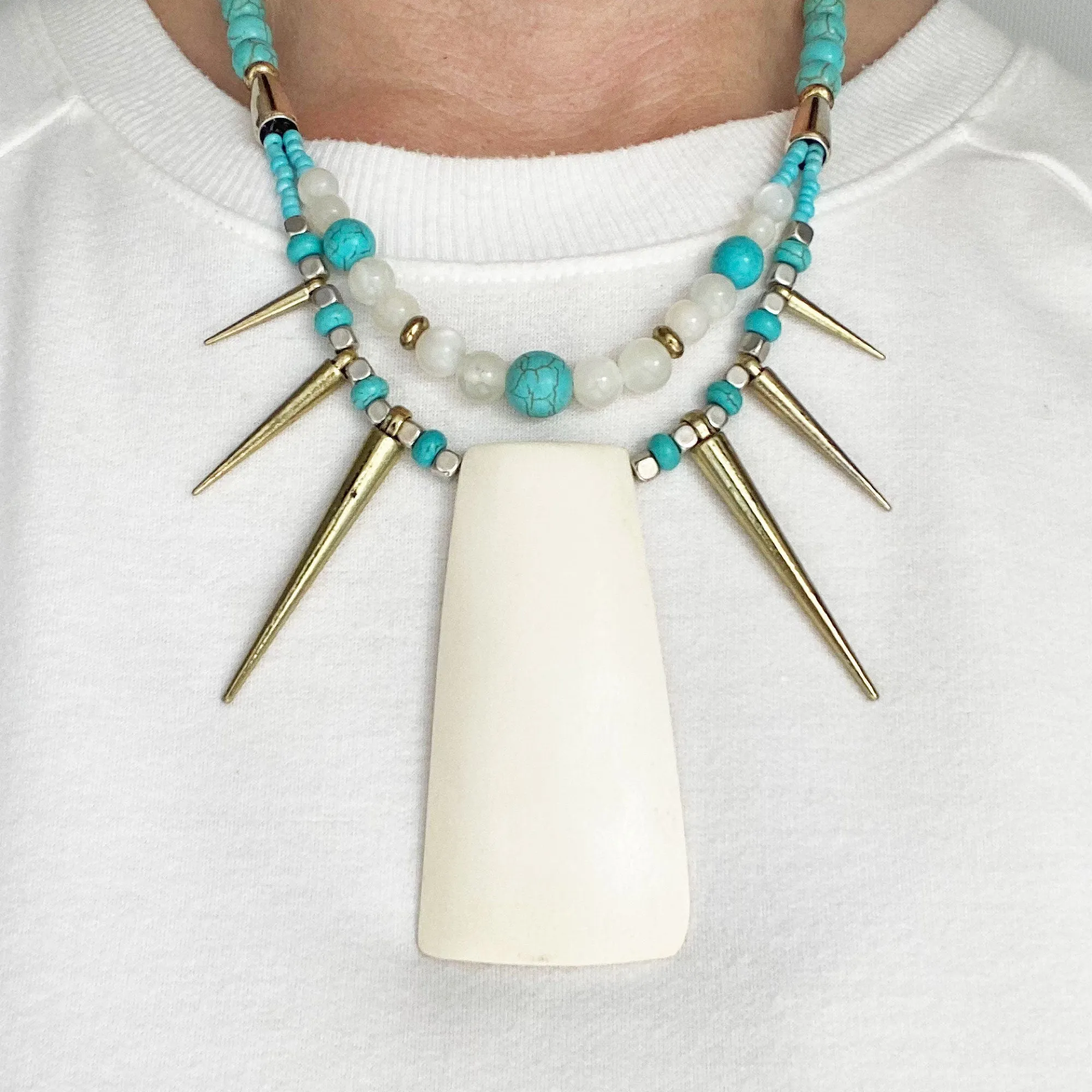 CATORI vintage bone and turquoise necklace