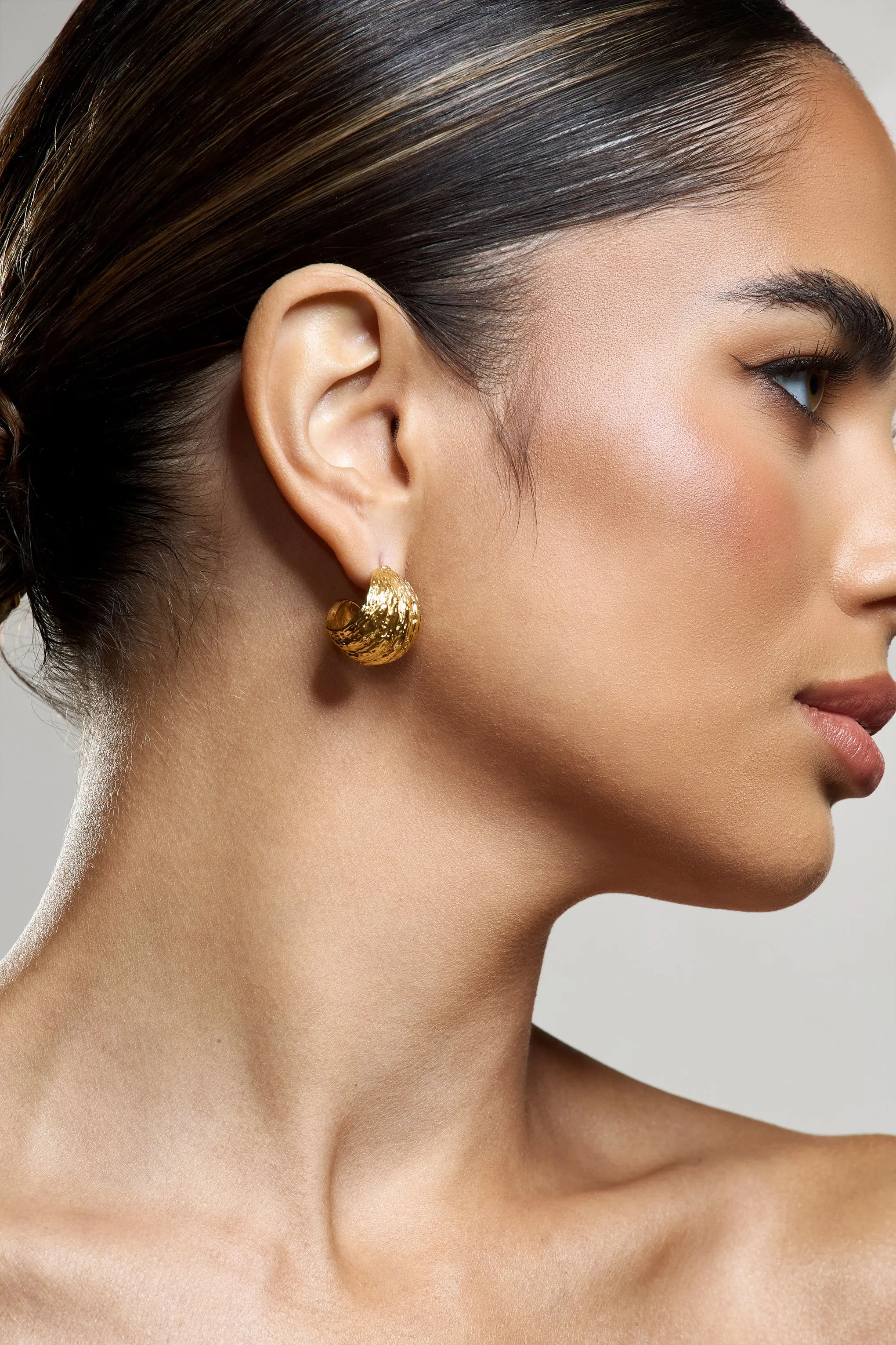 Christabel | Gold Textured Huggie Earrings