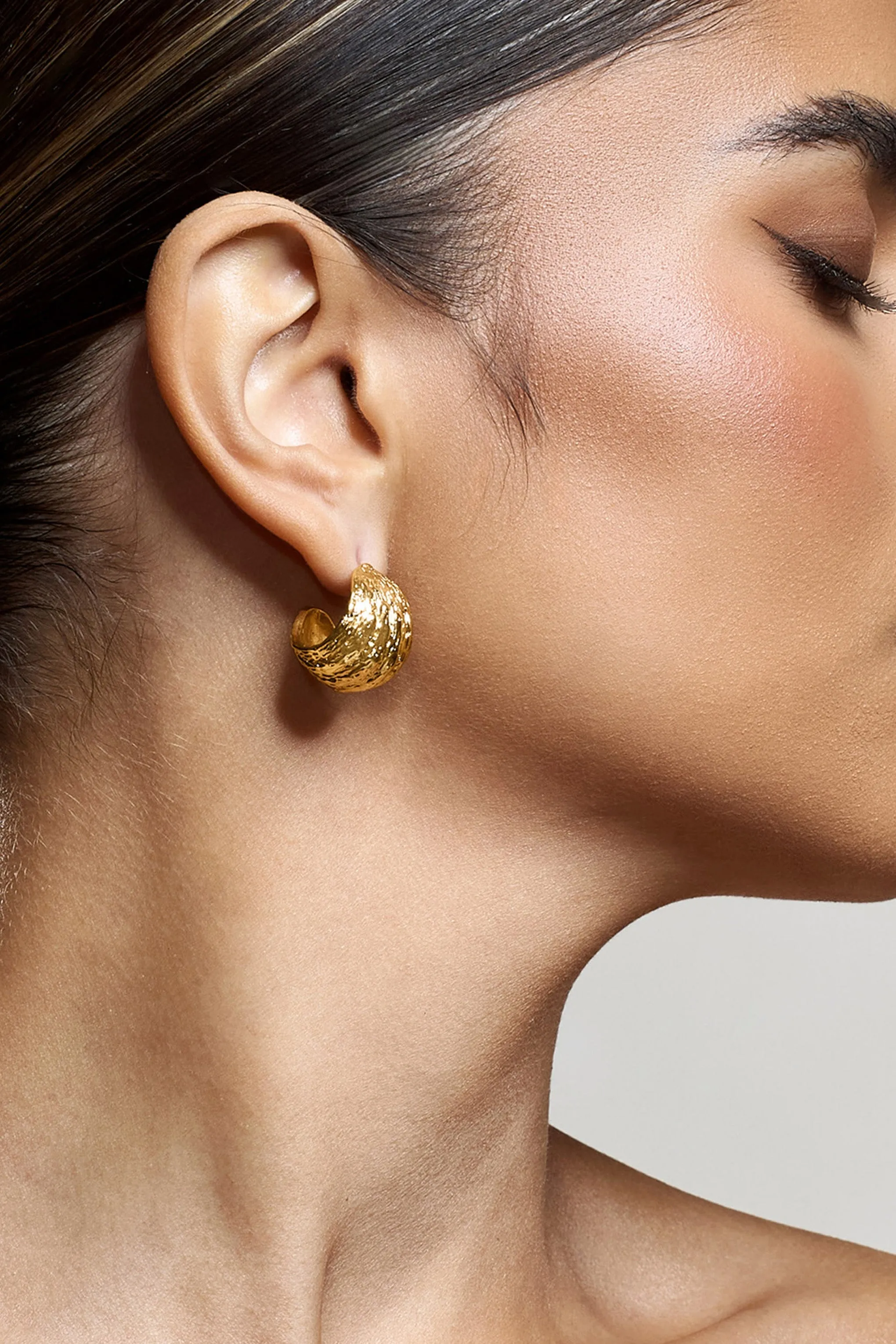 Christabel | Gold Textured Huggie Earrings