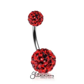 Crystal Cluster Ferido Double Disco Ball Navel Belly Button Ring-Red