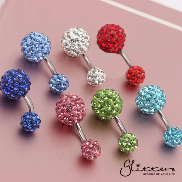 Crystal Cluster Ferido Double Disco Ball Navel Belly Button Ring-Red