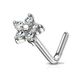 C.Z Flower L Bend Nose Stud Rings - Silver | Gold