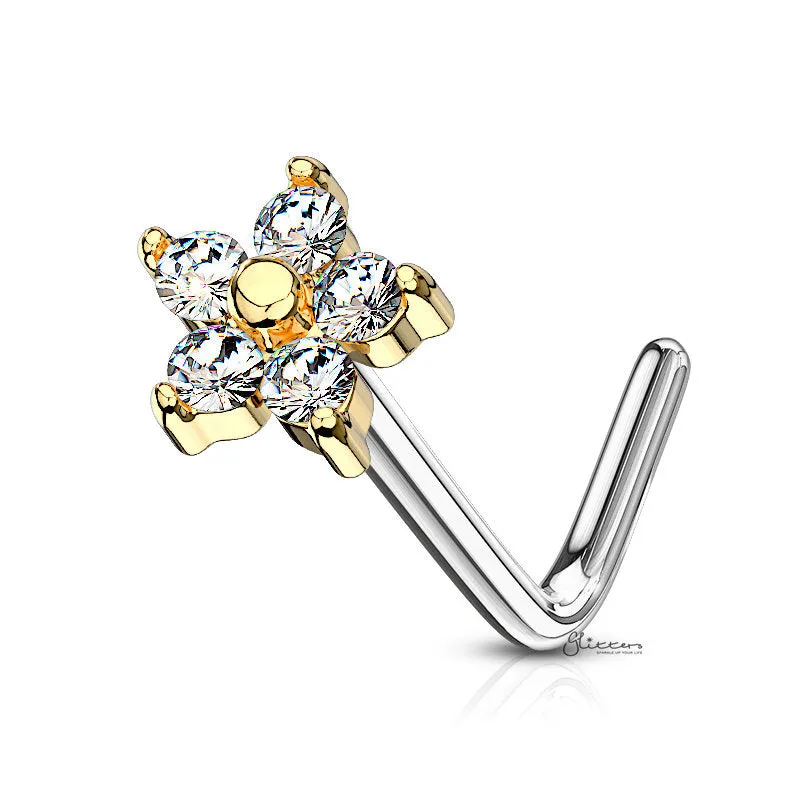 C.Z Flower L Bend Nose Stud Rings - Silver | Gold