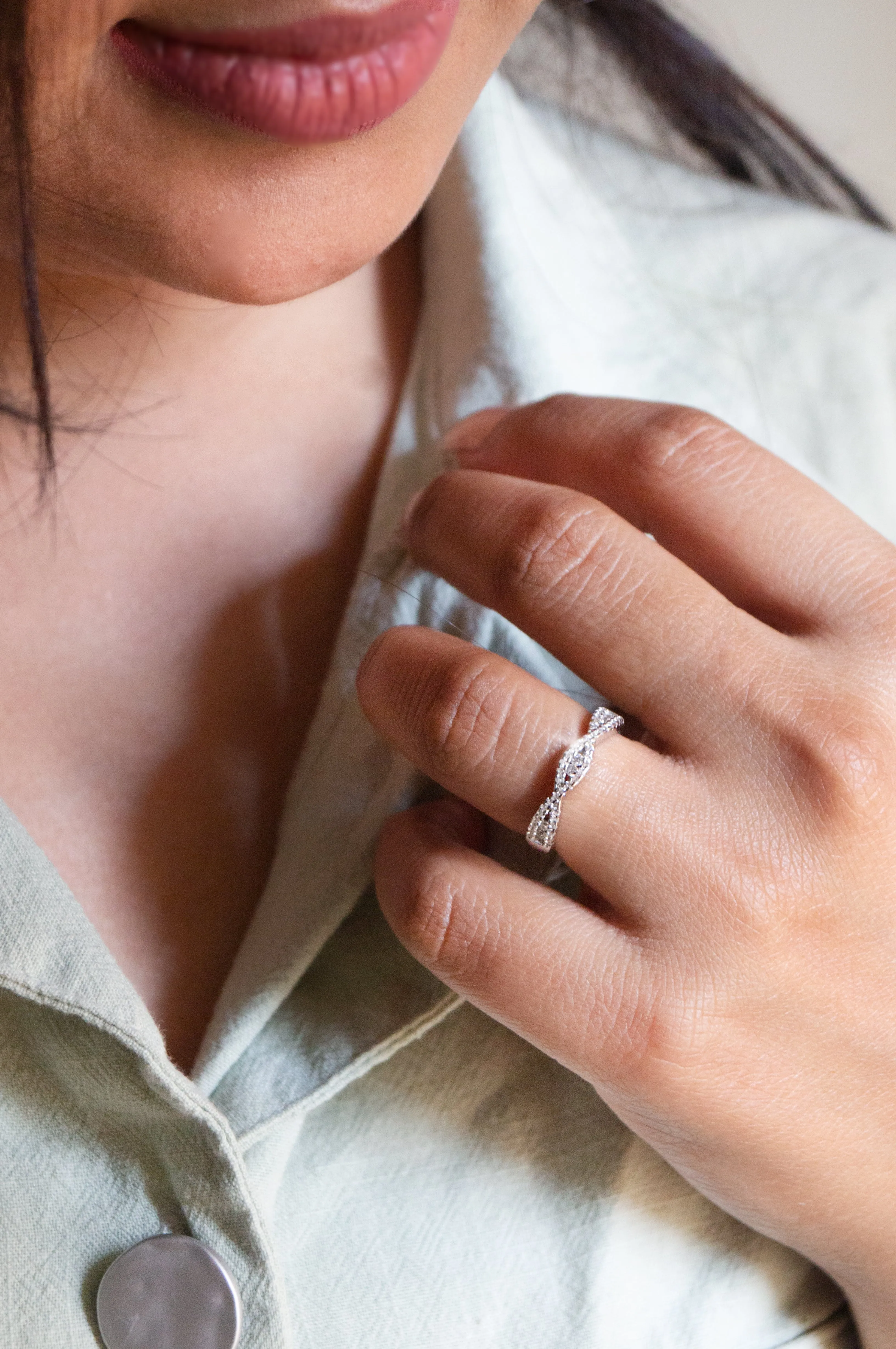 Dainty Criss Cross Sterling Silver Ring