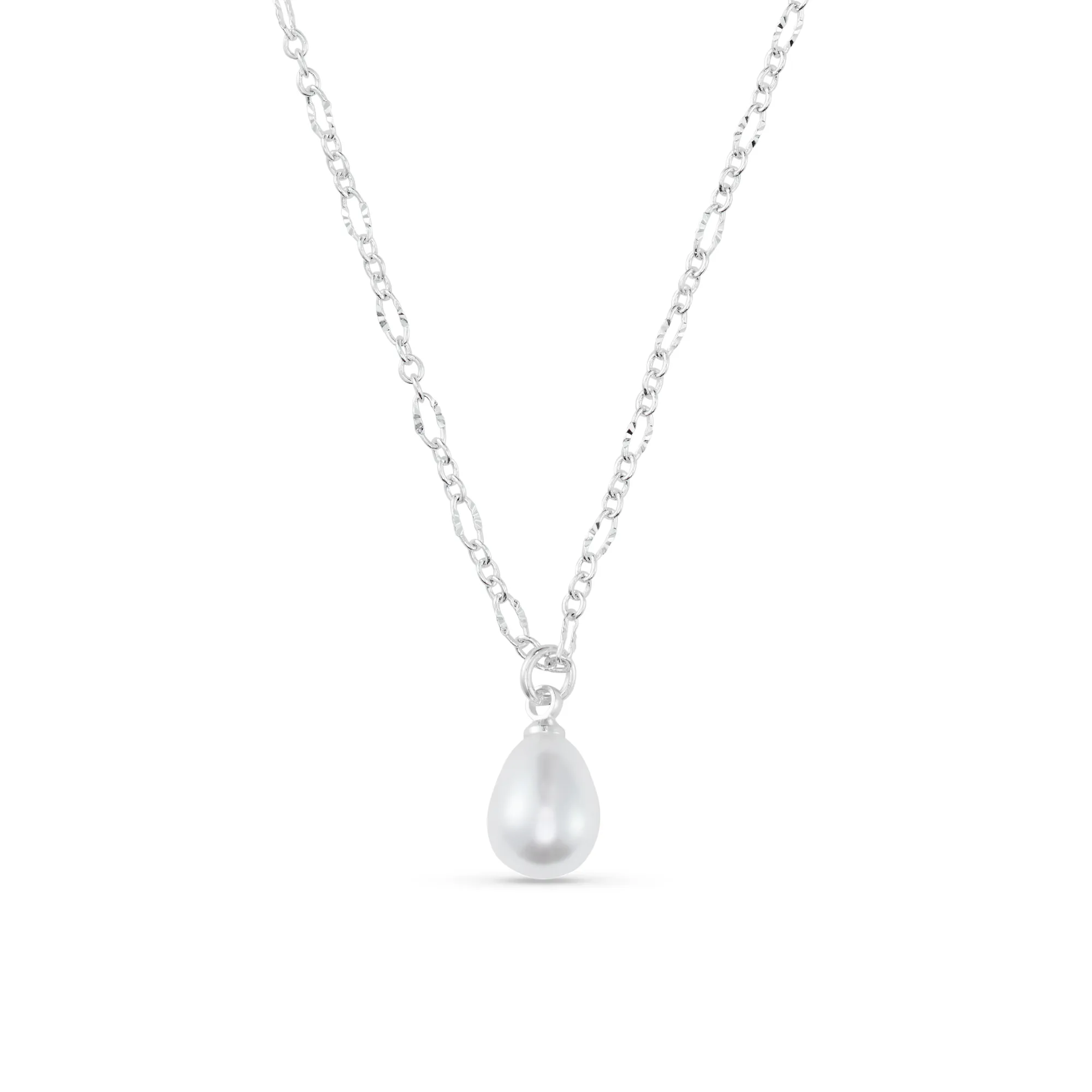 Dainty Peardrop Pearl Necklace - Silver