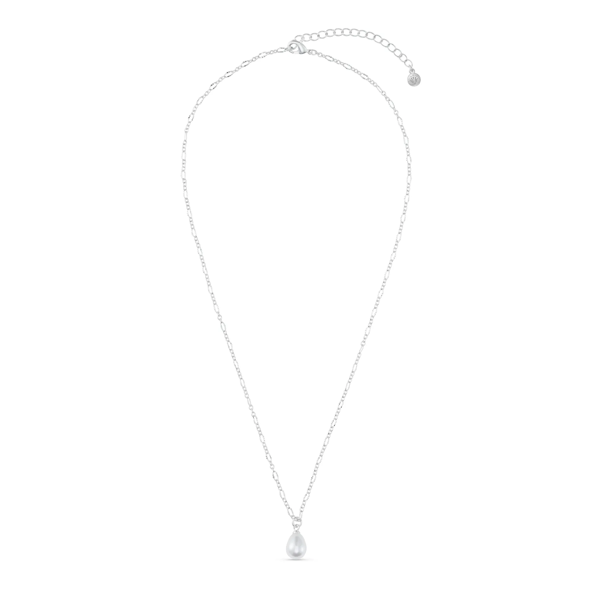 Dainty Peardrop Pearl Necklace - Silver