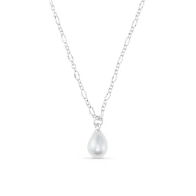 Dainty Peardrop Pearl Necklace - Silver