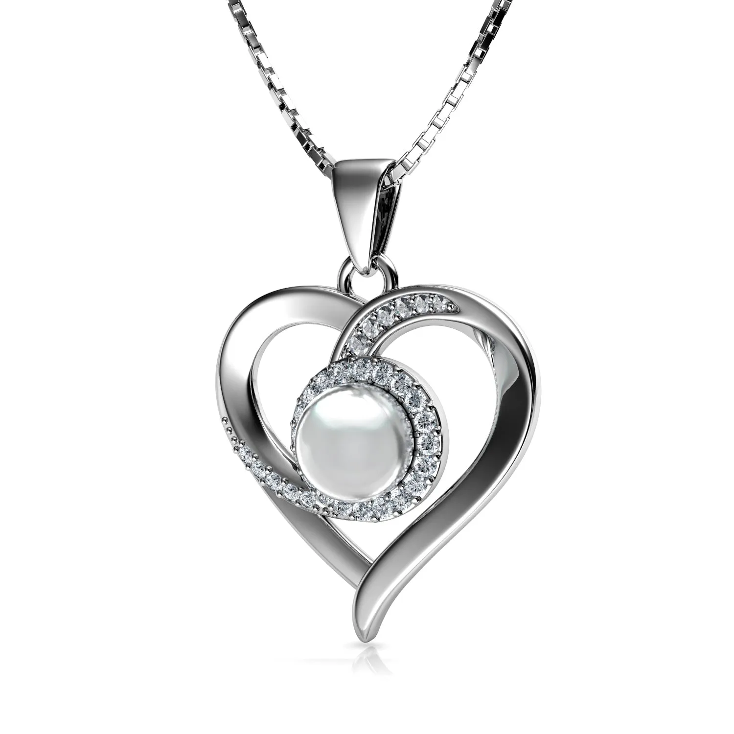 DEPHINI - Passion Heart Necklace for Women 925 sterling silver Pearl