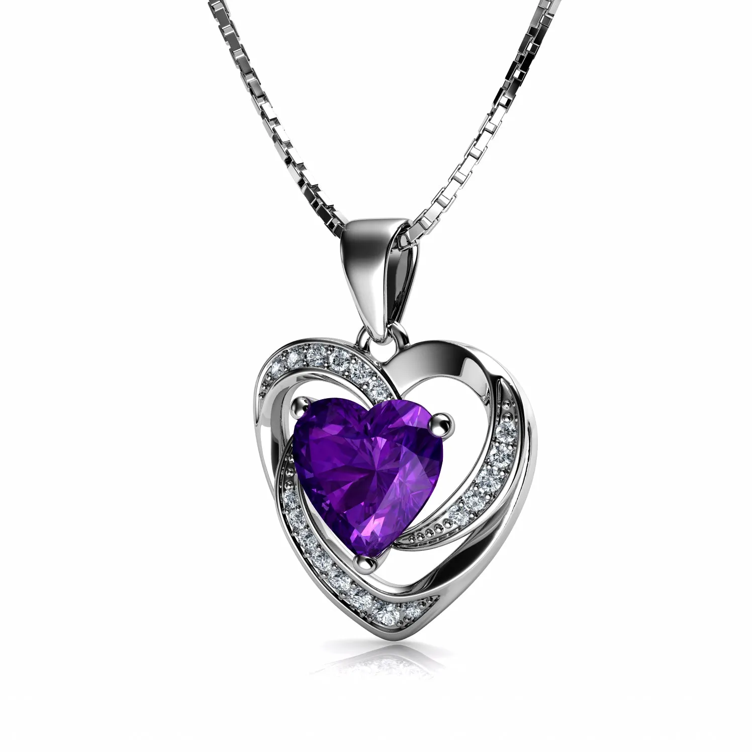 DEPHINI Purple Jewellery SET Heart Necklace & Heart Earrings Silver