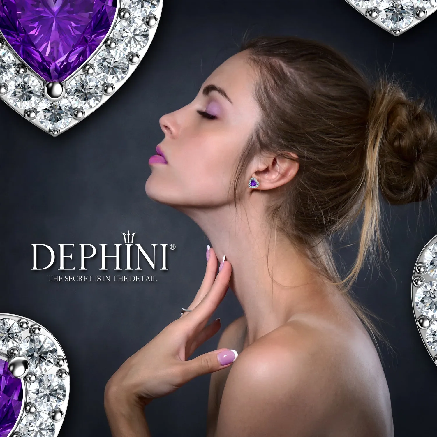 DEPHINI Purple Jewellery SET Heart Necklace & Heart Earrings Silver