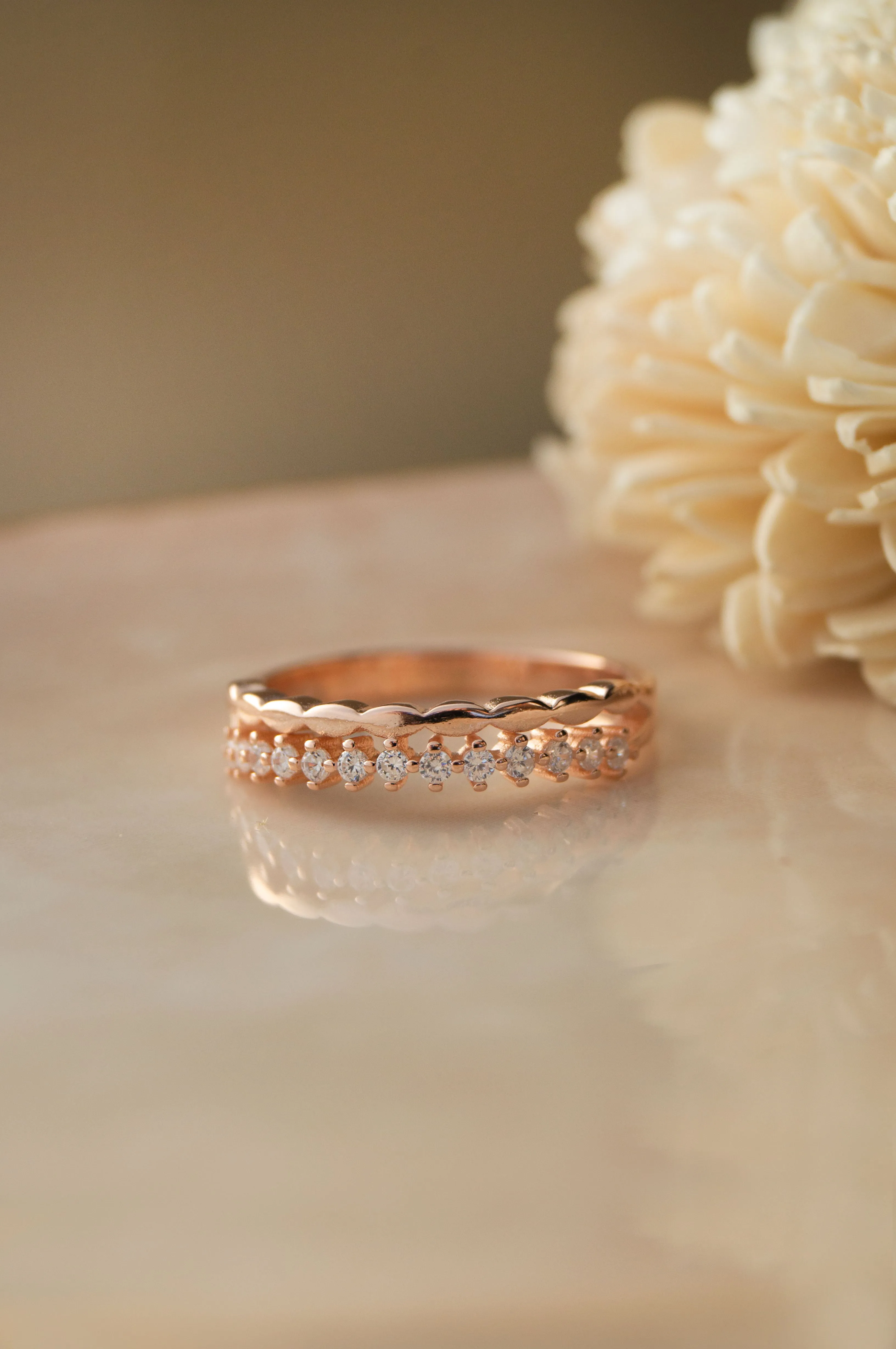 Dewdrop Shimmer Rose Gold Plated Sterling Silver Ring