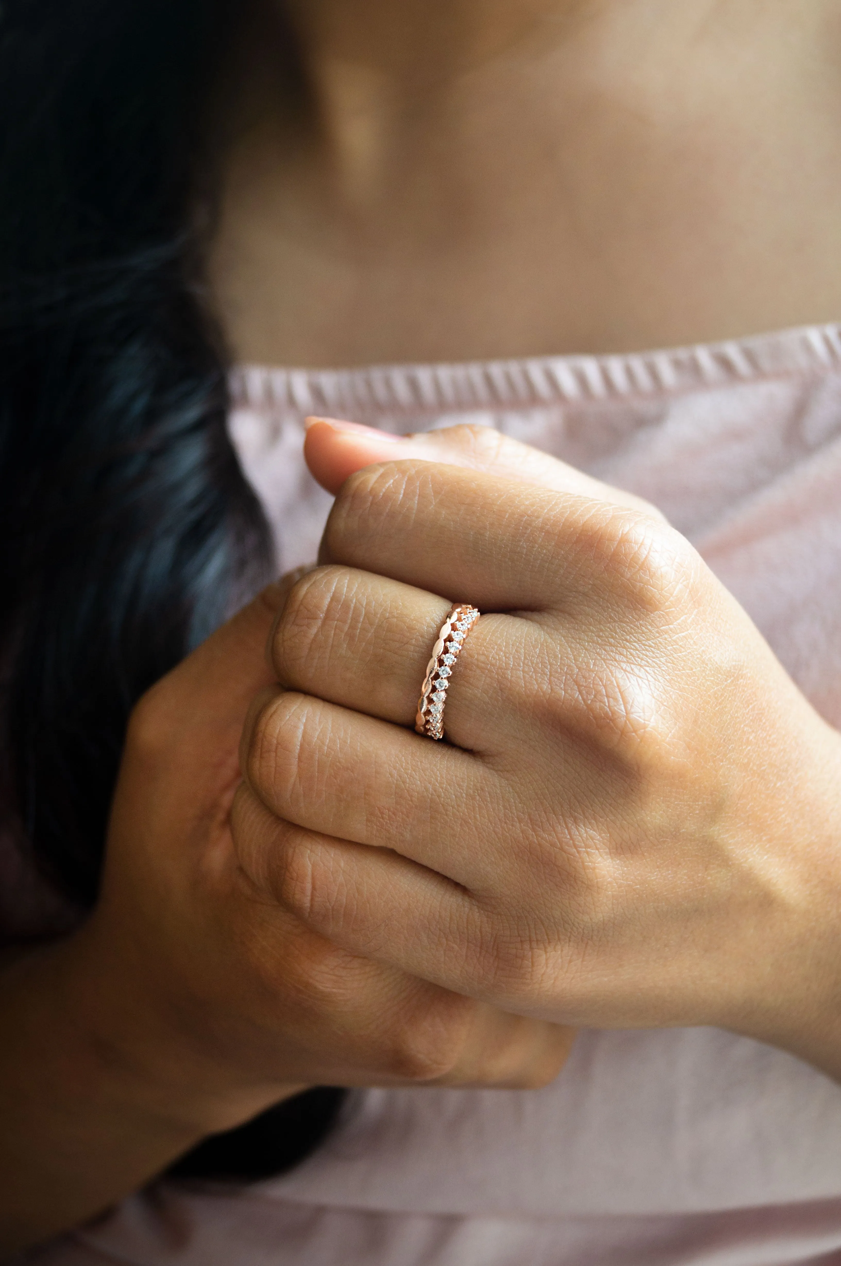 Dewdrop Shimmer Rose Gold Plated Sterling Silver Ring