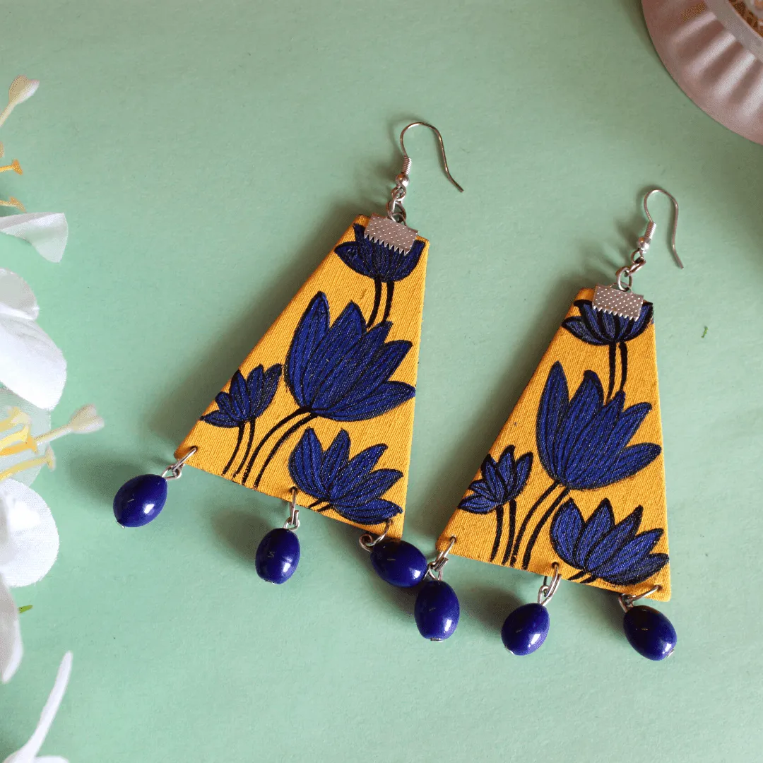 Diamond Floral Handpainted Yellow And Blue (Earrings)