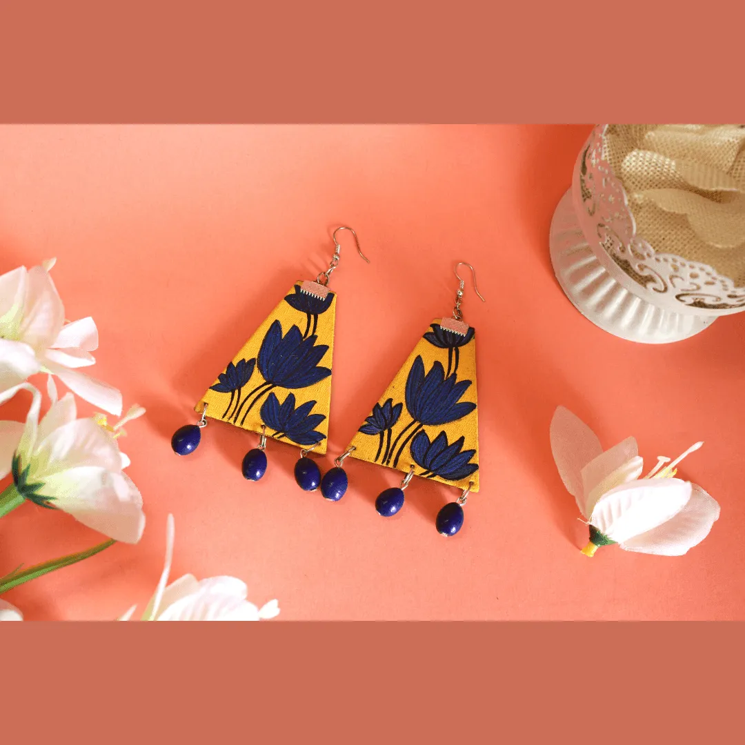 Diamond Floral Handpainted Yellow And Blue (Earrings)