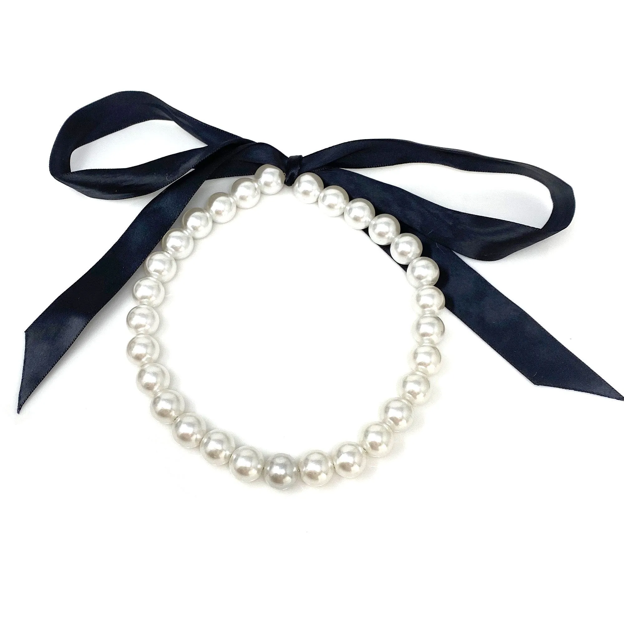 DOTTY black ribbon pearl necklace