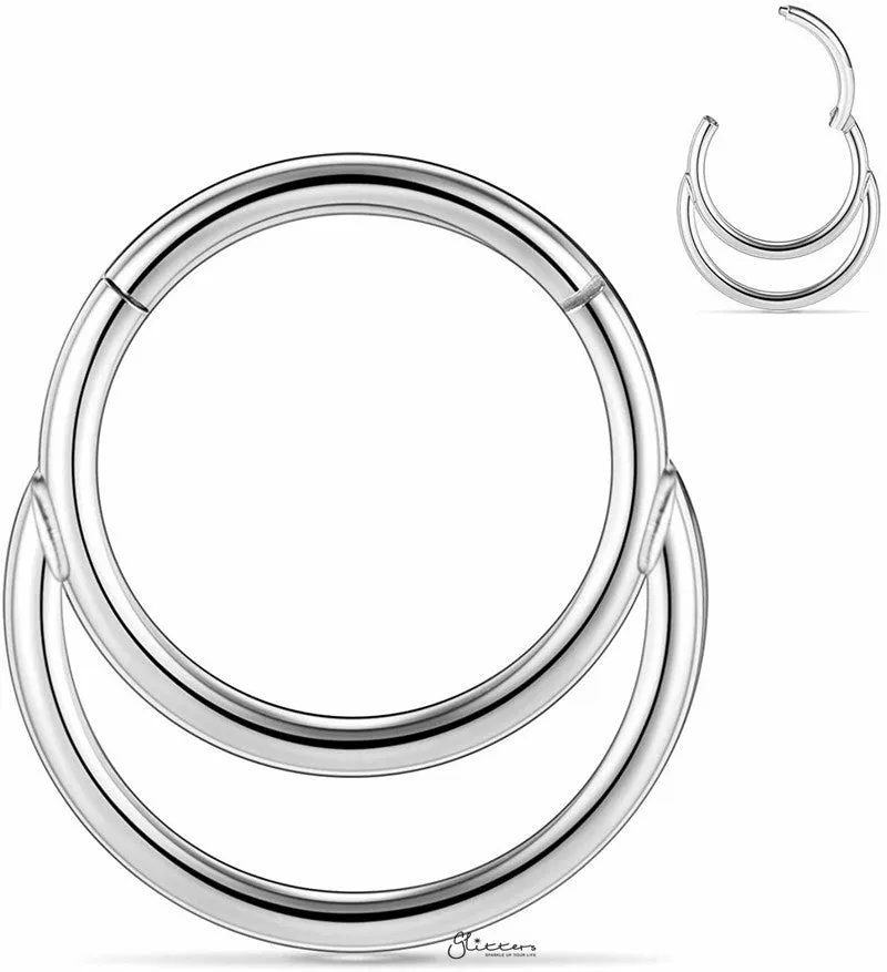 Double Circle Hinged Segment Hoop Ring - Silver