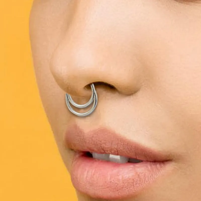 Double Circle Hinged Segment Hoop Ring - Silver