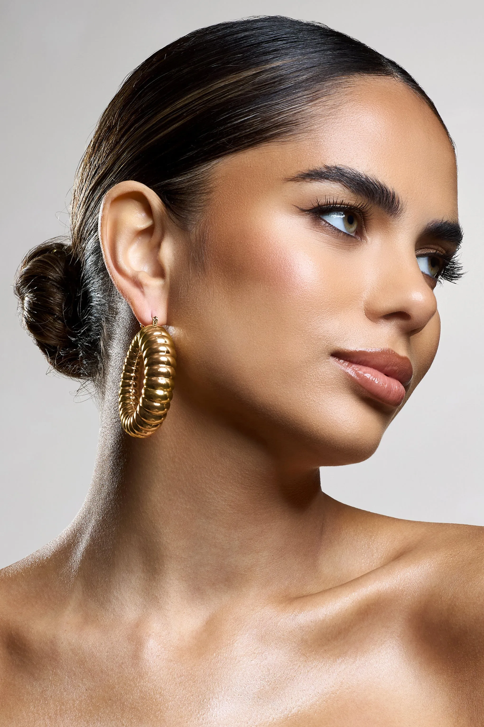 Dover | Gold Chunky Ribbed Hoop Earrings