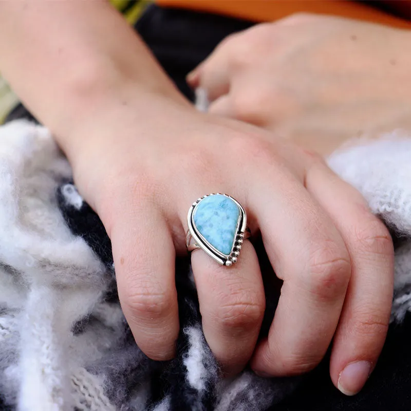 Dusk Larimar Teardrop Boho Ring