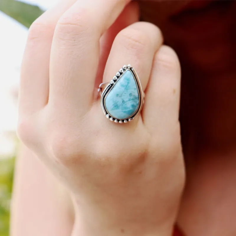 Dusk Larimar Teardrop Boho Ring