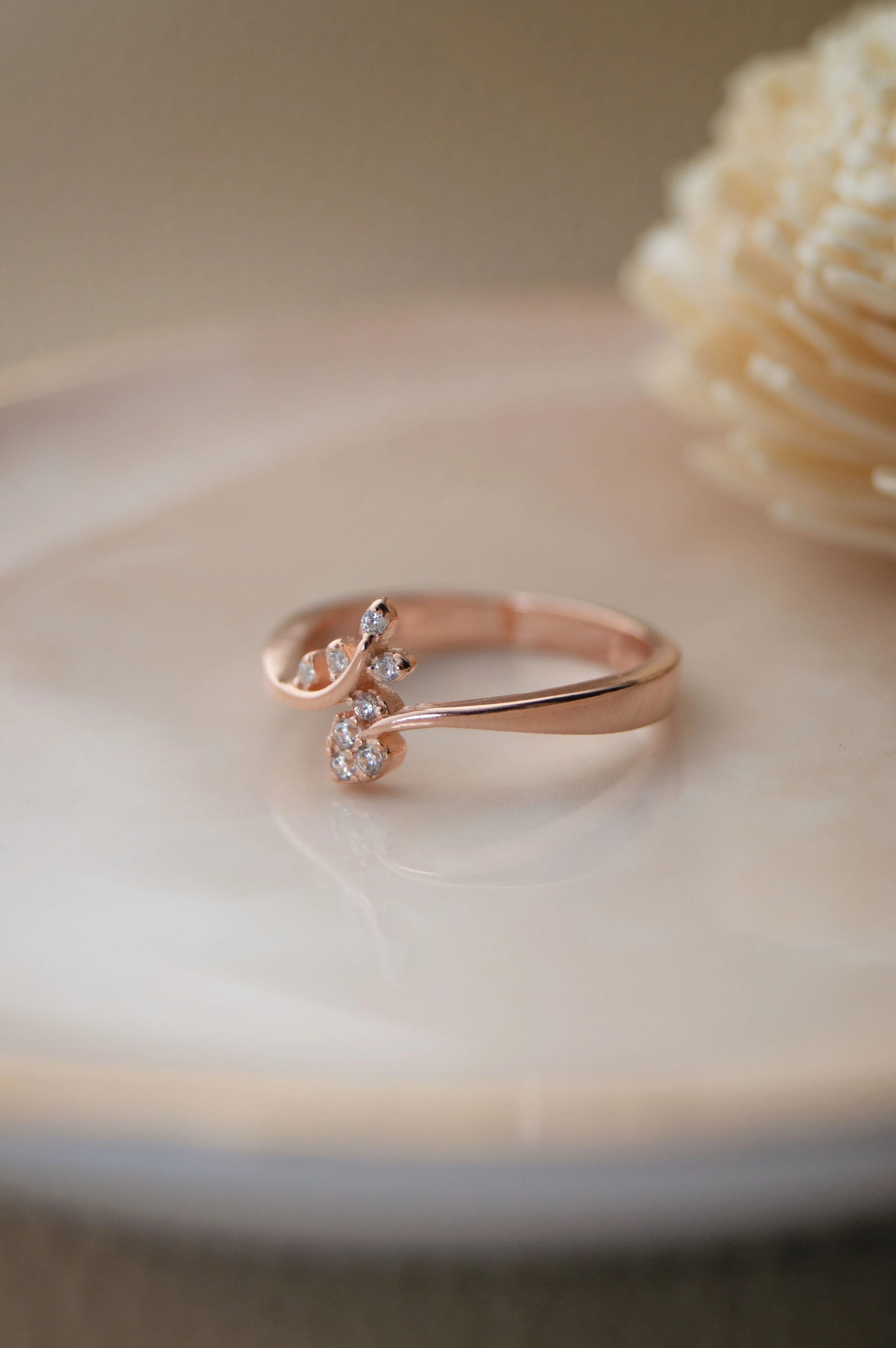 Elegant Fern Rose Gold Plated Sterling Silver Ring