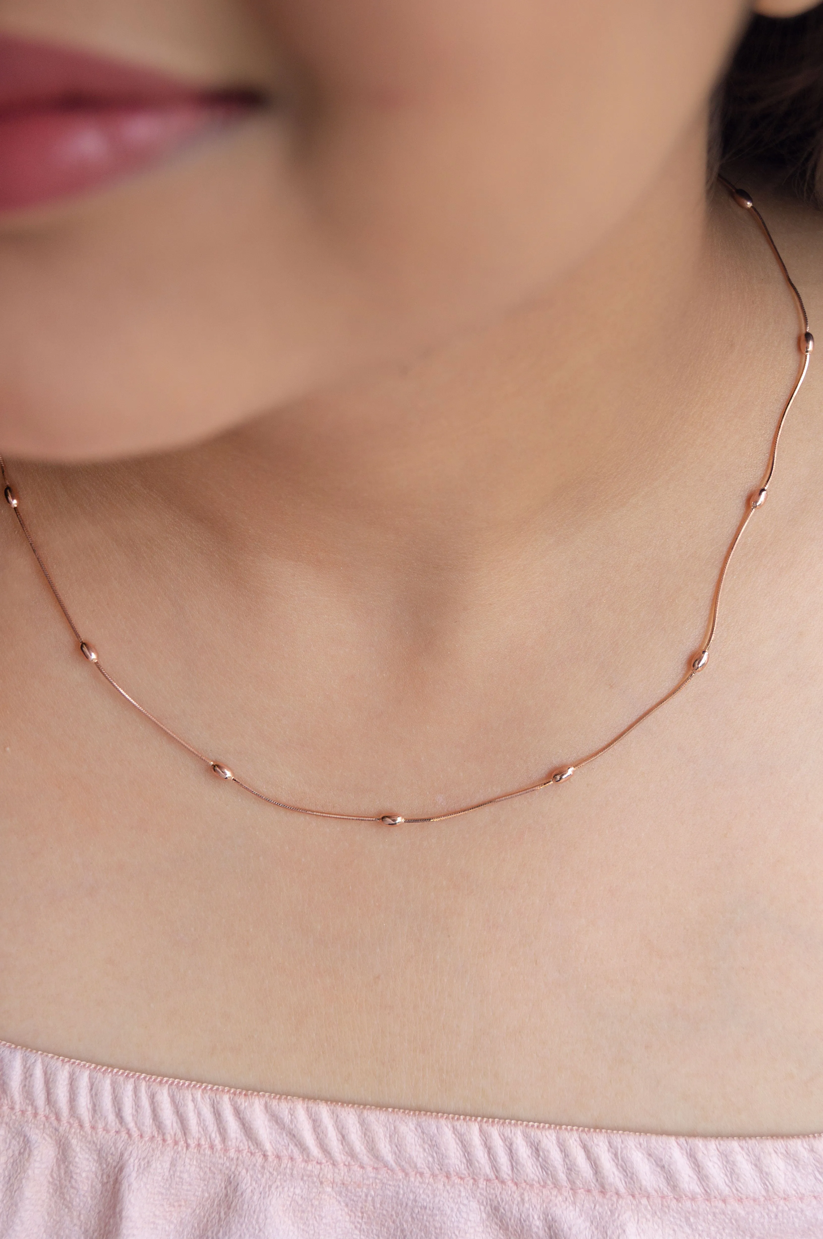 Elegantly Dancing Beads Rose Gold Plated Sterling Silver Chain