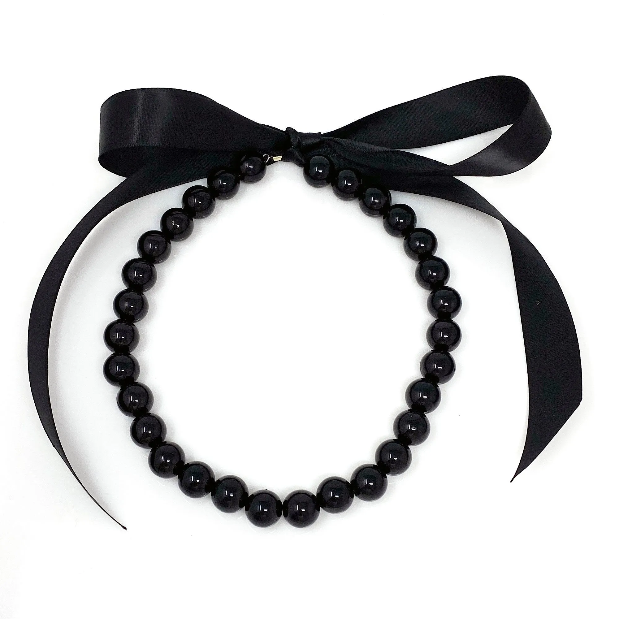 ELORA black pearl ribbon tie necklace (more colours available)