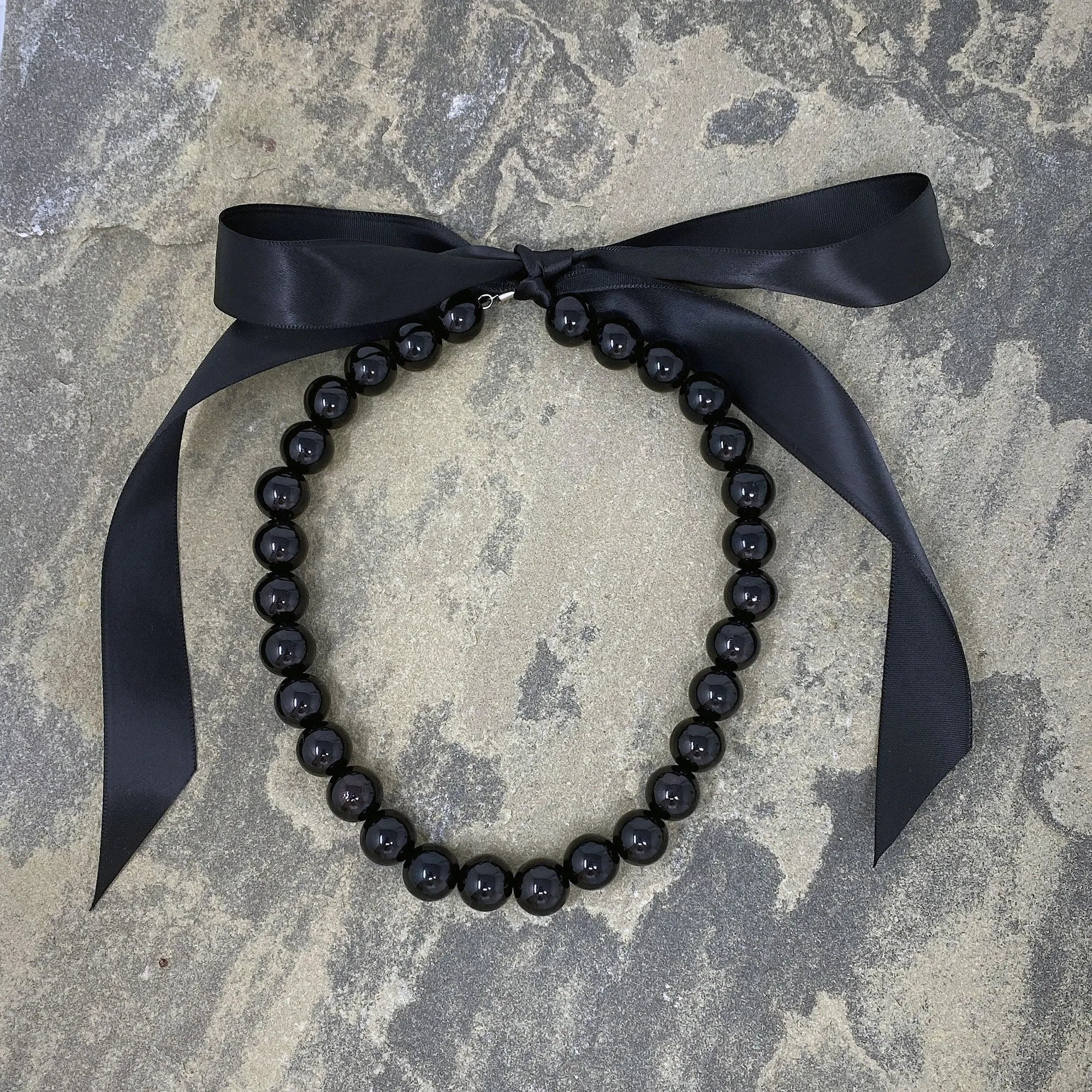 ELORA black pearl ribbon tie necklace (more colours available)