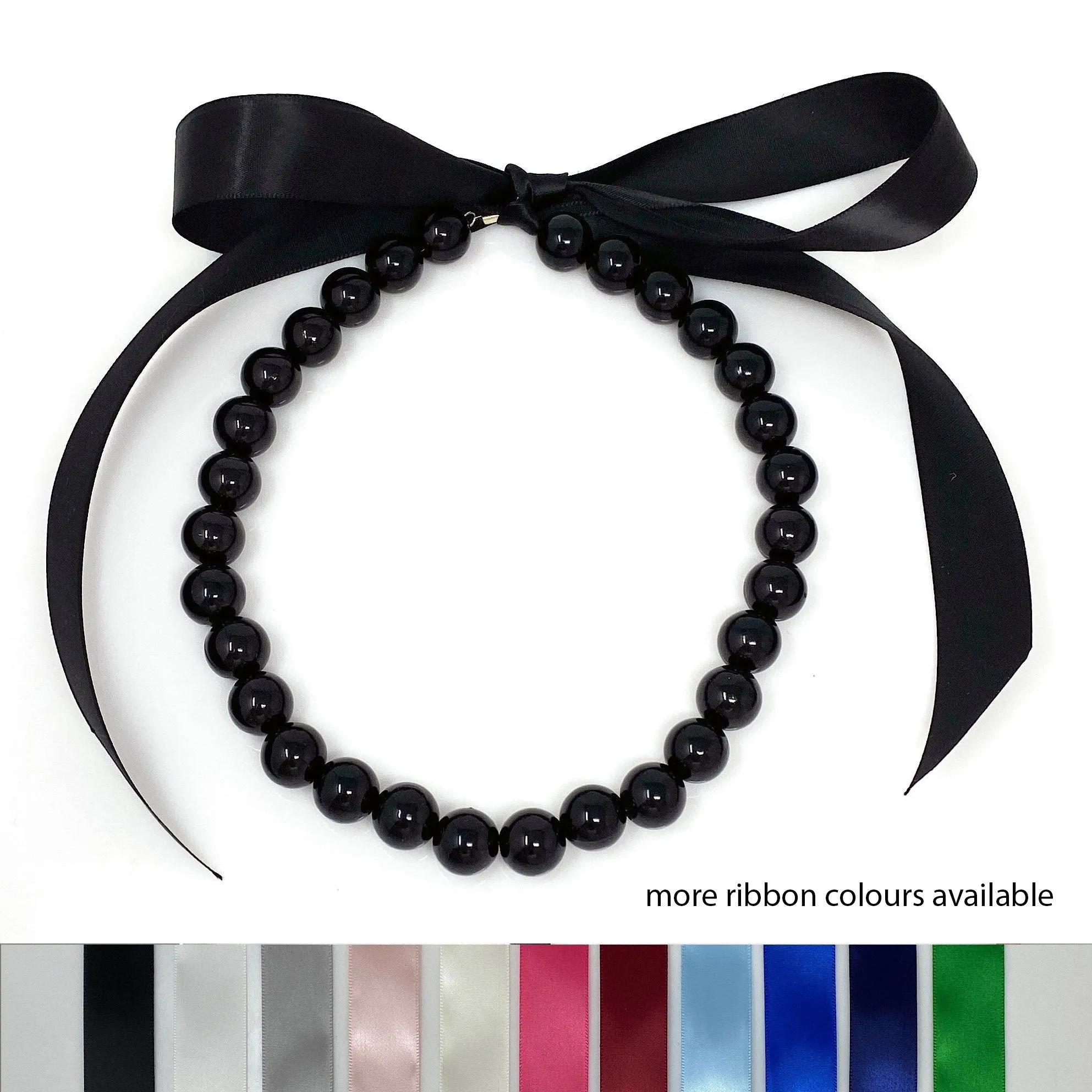 ELORA black pearl ribbon tie necklace (more colours available)