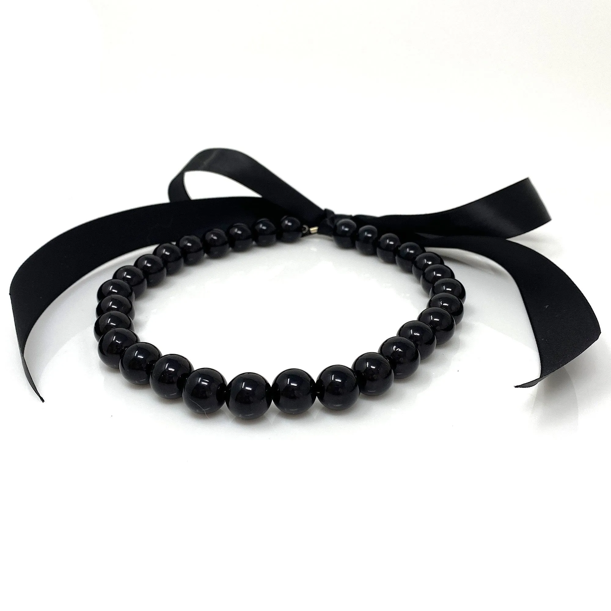 ELORA black pearl ribbon tie necklace (more colours available)