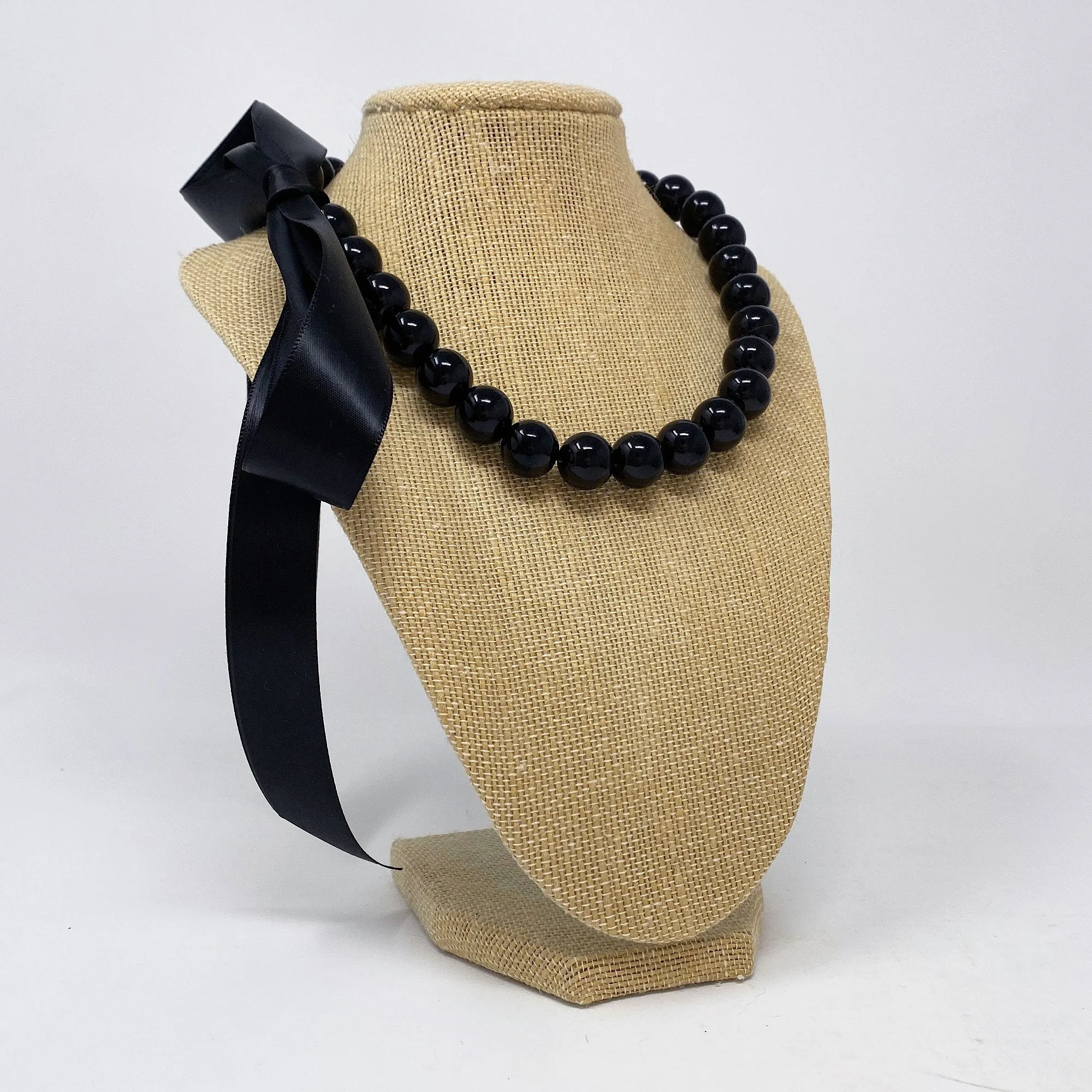 ELORA black pearl ribbon tie necklace (more colours available)