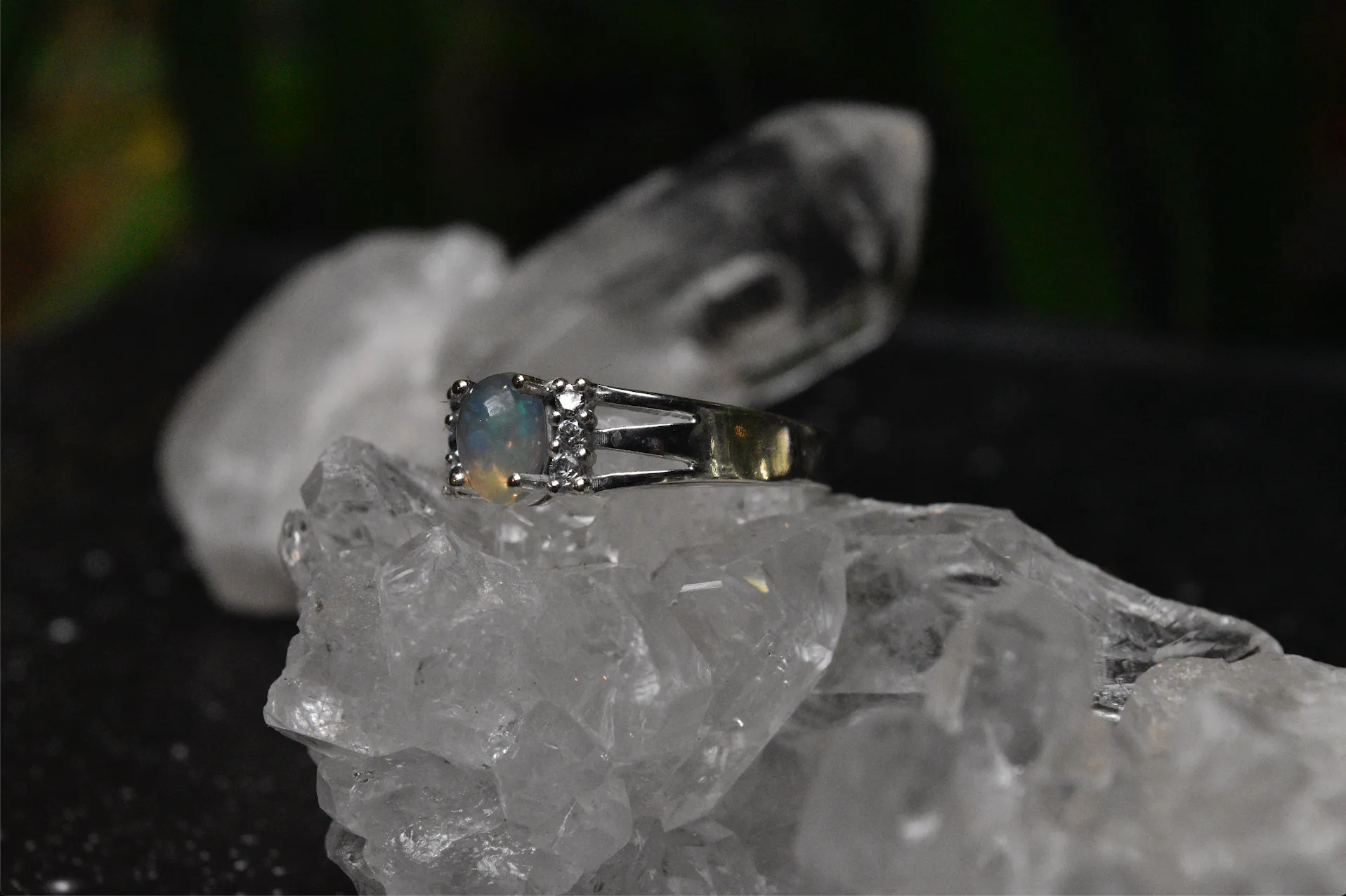 Ethiopian Opal and Zirconia Aina Ring