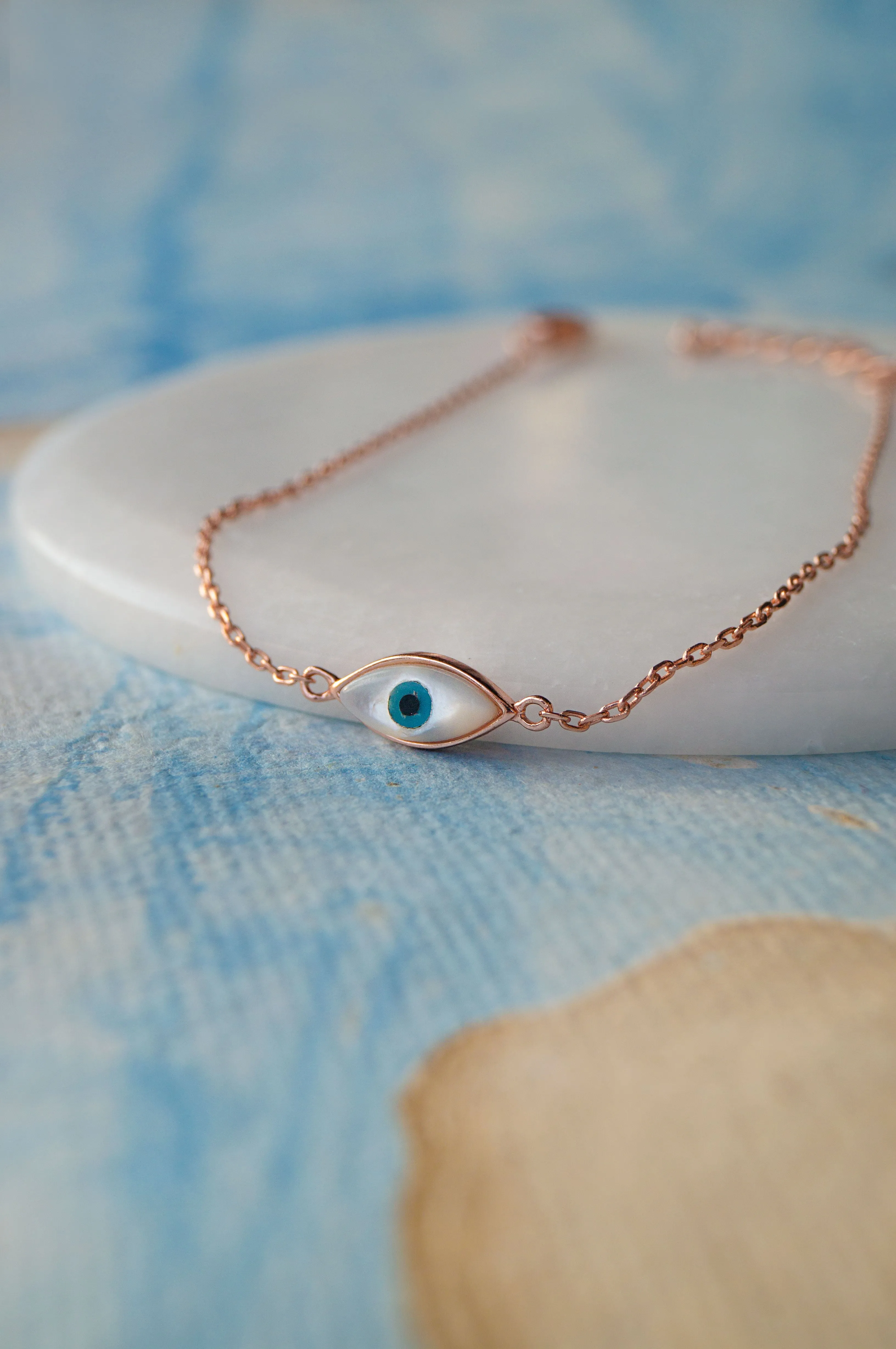 Evil Eye Rose Gold Plated Sterling Silver Chain Bracelet