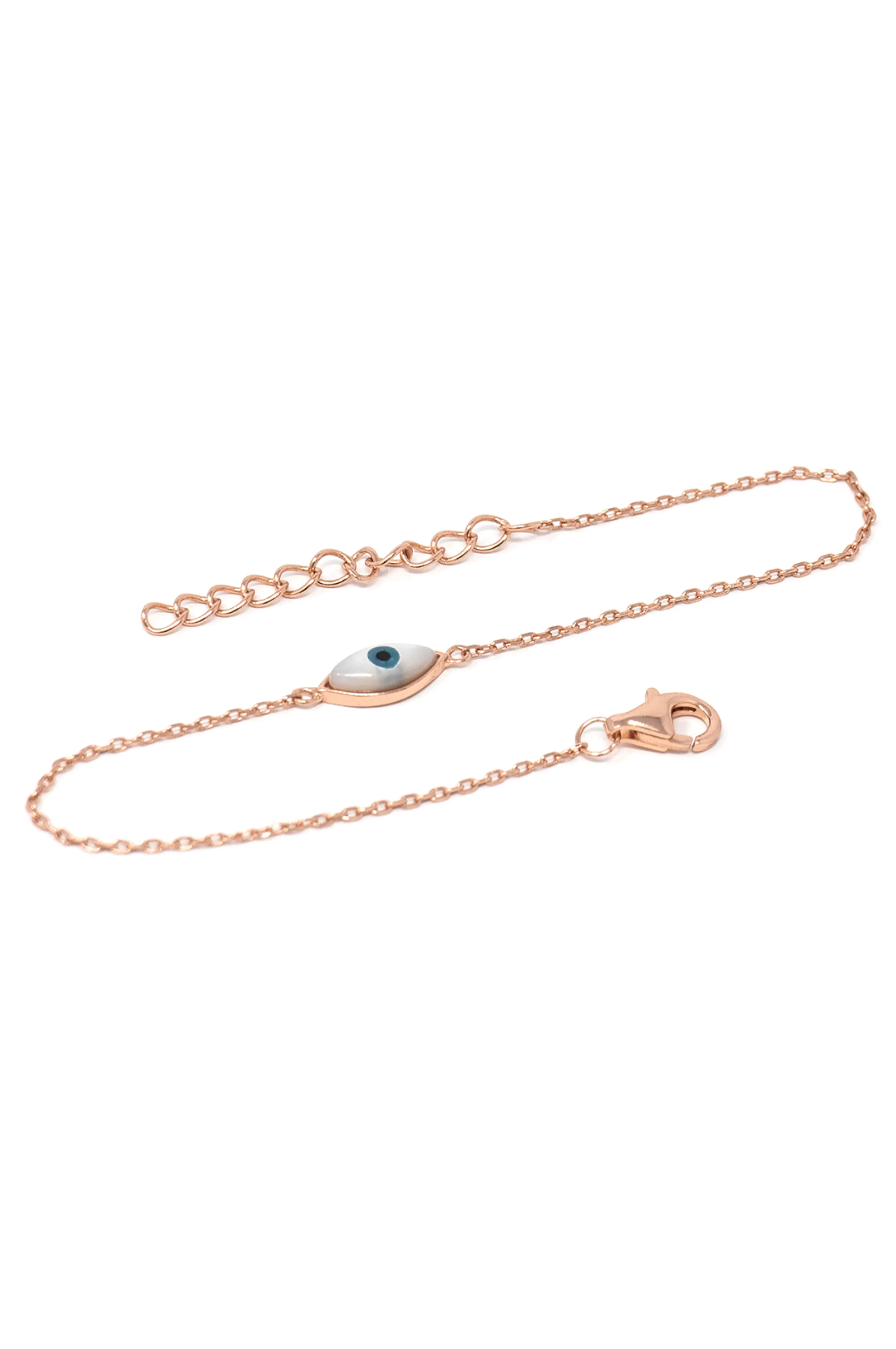 Evil Eye Rose Gold Plated Sterling Silver Chain Bracelet