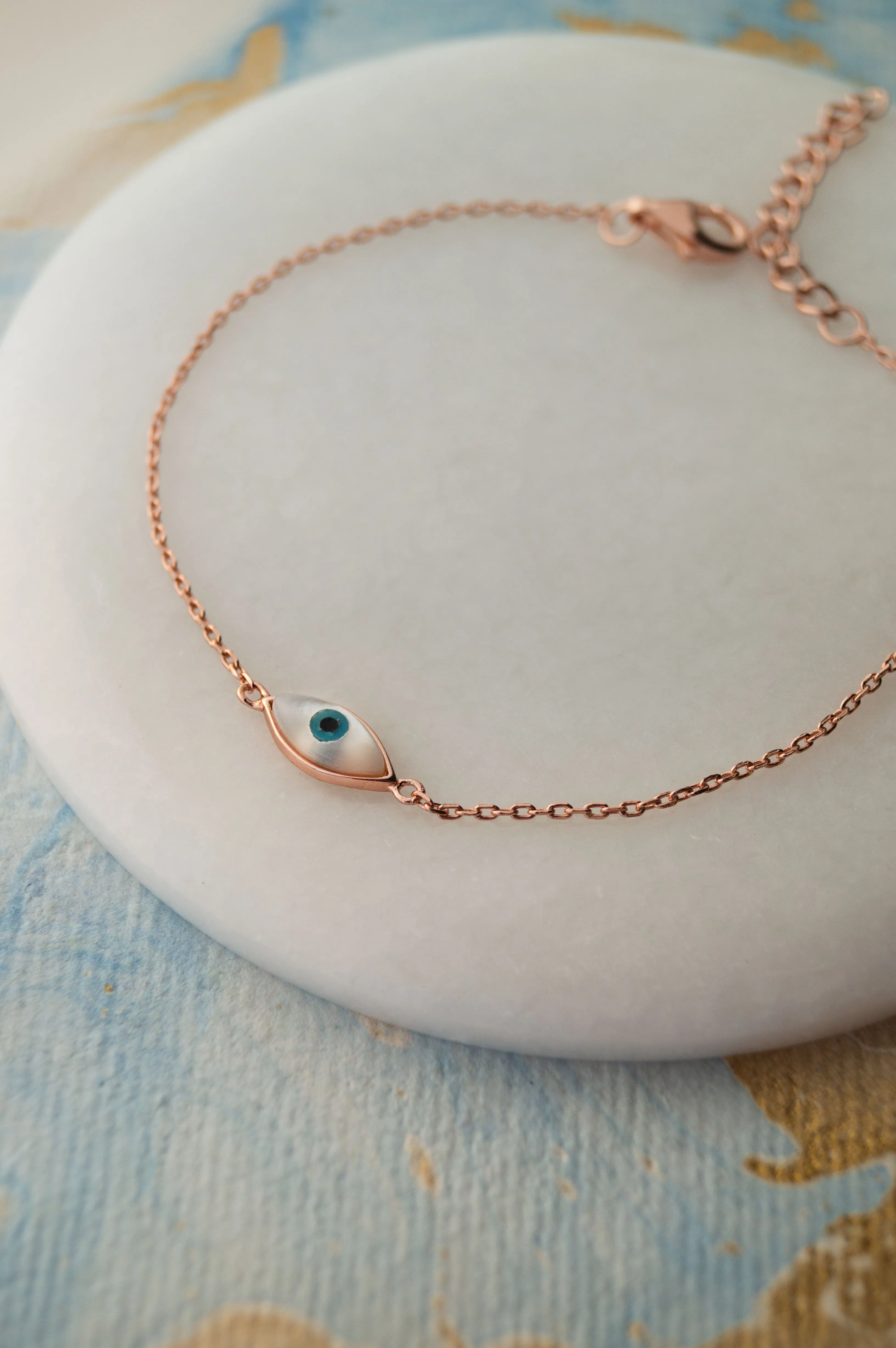 Evil Eye Rose Gold Plated Sterling Silver Chain Bracelet