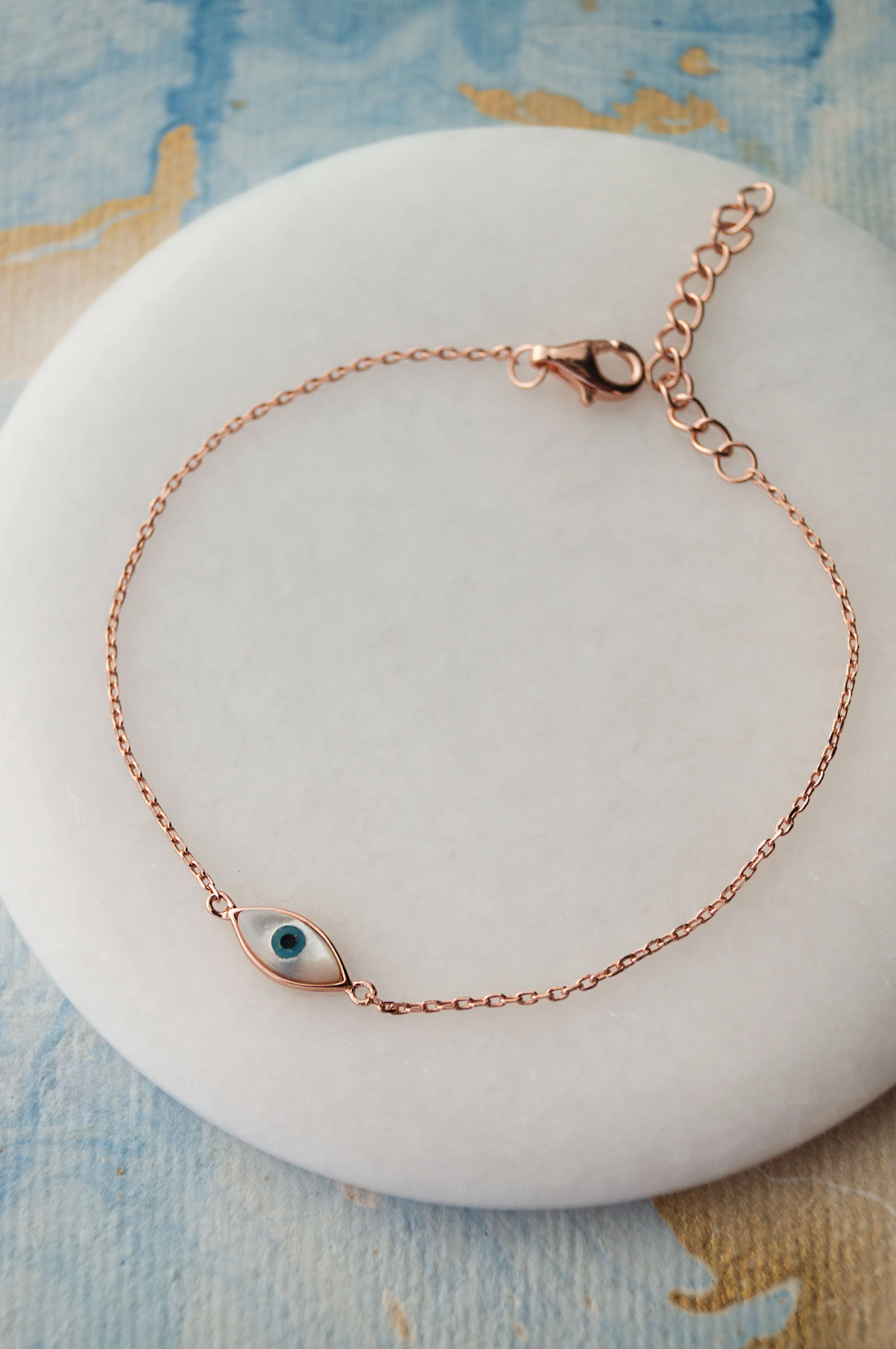 Evil Eye Rose Gold Plated Sterling Silver Chain Bracelet