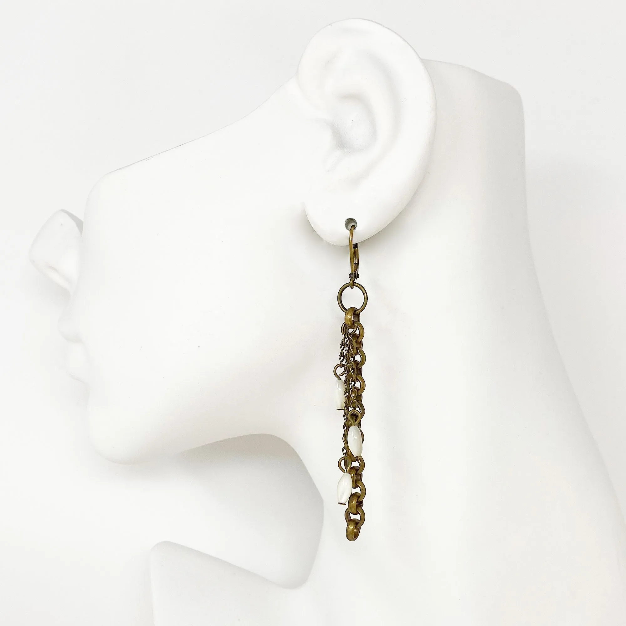 FAIRFIELD brass chain rice pearl earrings