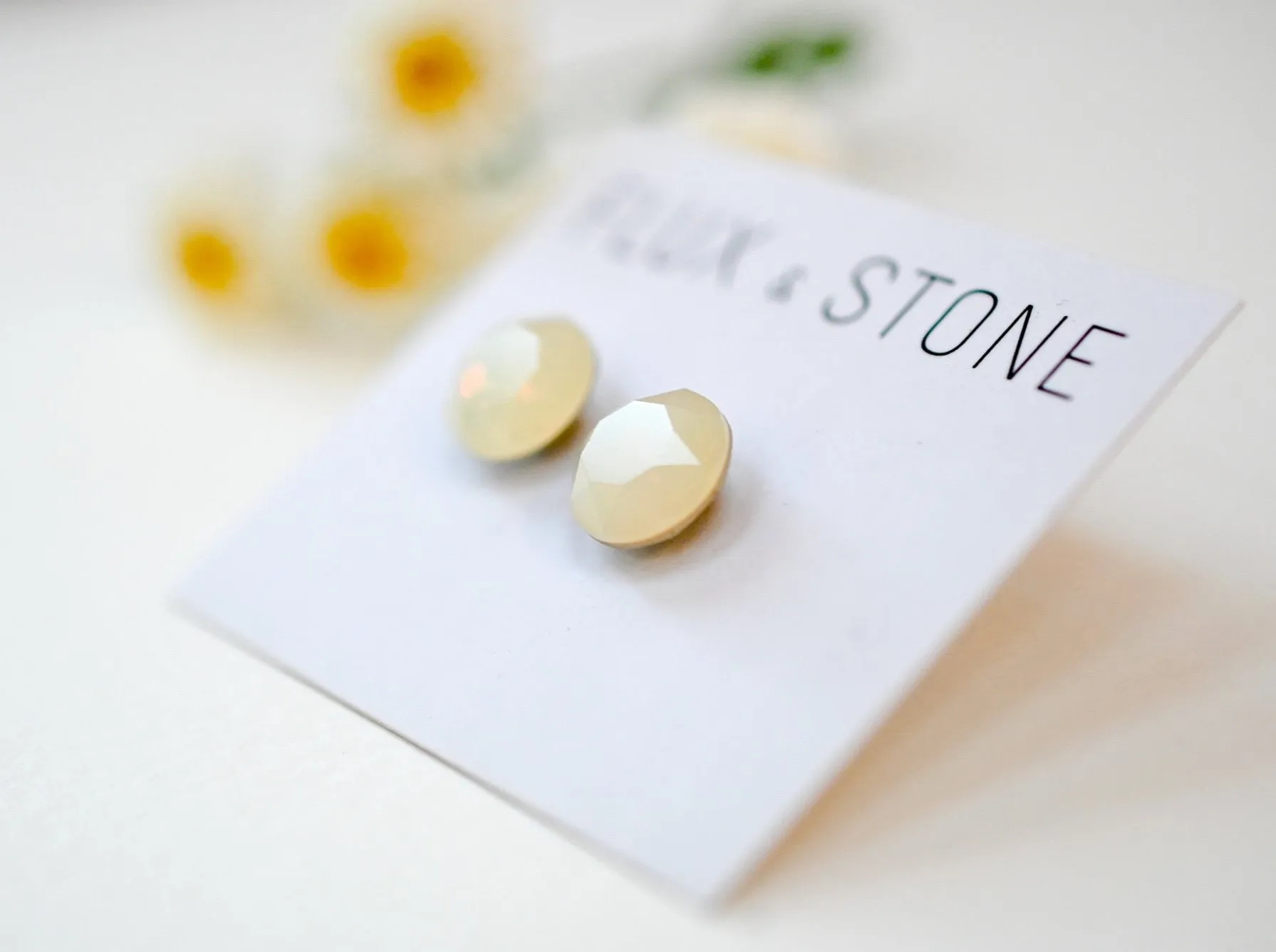 Gemstone Studs - Swarovski Cream Oplaite